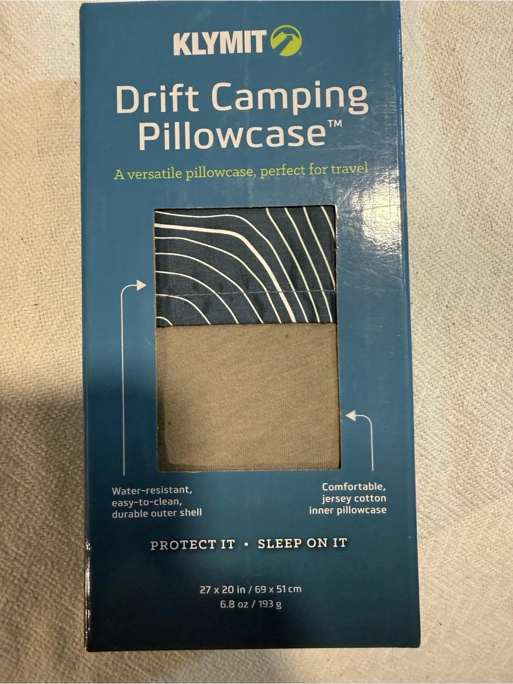 Klymit Drift Camping Pillowcase - Blue Pattern & Tan